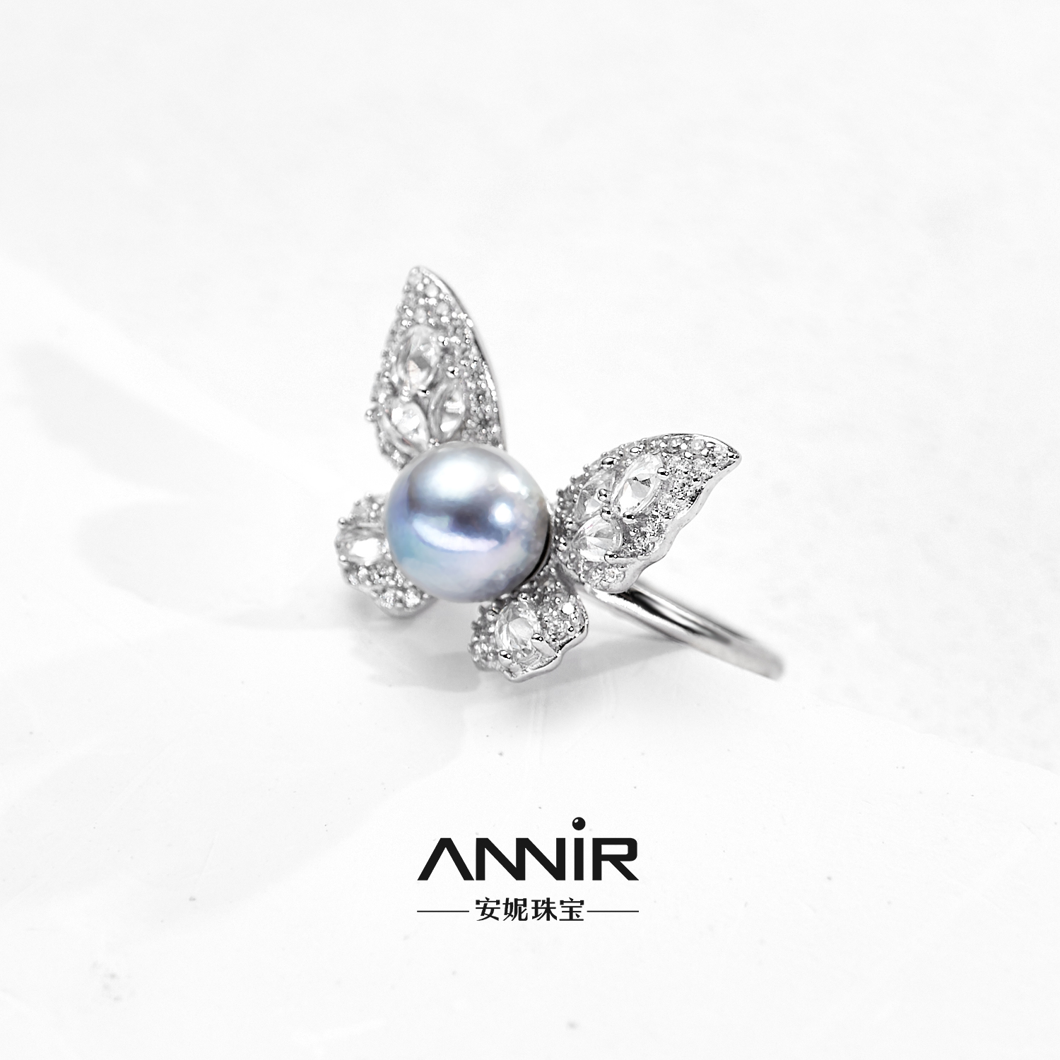 “小蝴蝶”海水真多麻戒指 7-8mm S925银 1611H00DY