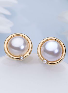 “小金蛋”海水珍珠澳白马贝耳钉  12-13mm 2627H00DY