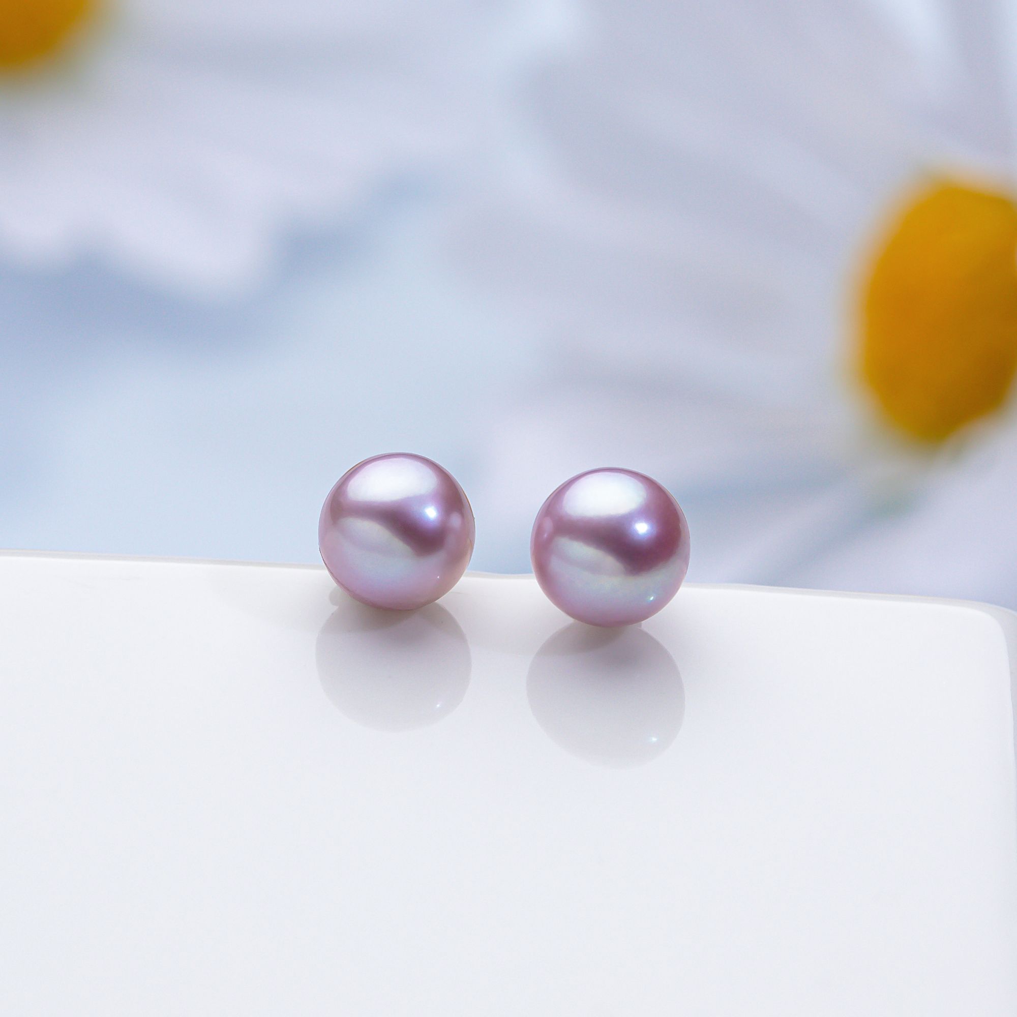 “小紫豆”正圆无核珍珠耳钉 6-7mm 18K金 1845H00DY