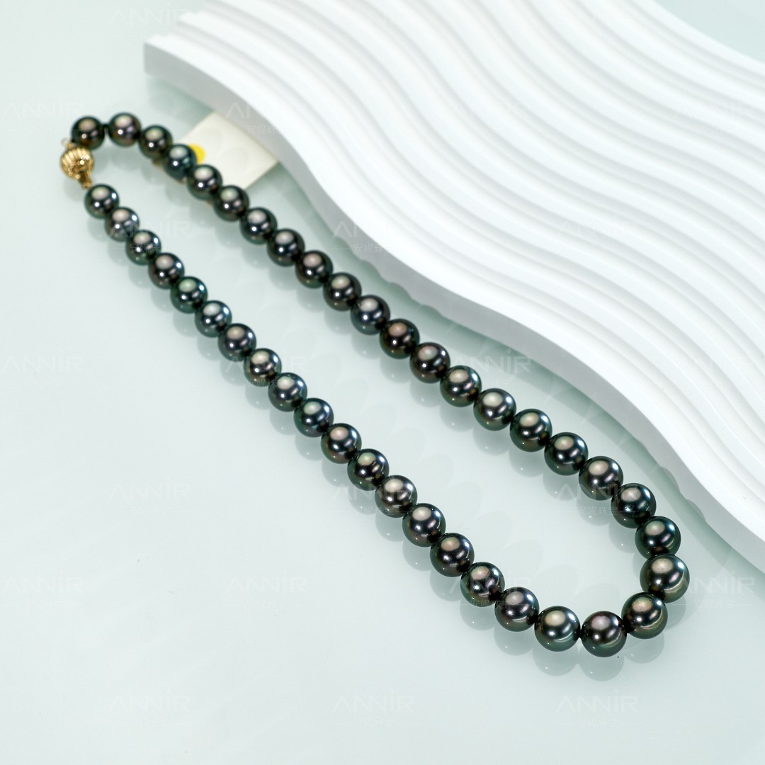 “星光”孔雀绿海水大溪地项链（带大证）14K金 8-11mm