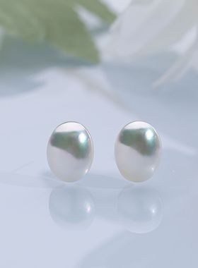 “小蛋蛋”海水马贝耳钉素钉 9-12mm 18k金  2365H00DY