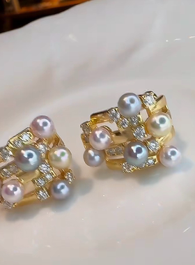 “花簇”彩虹akoya珍珠耳钉 4-5mm s925银 2355H00DY