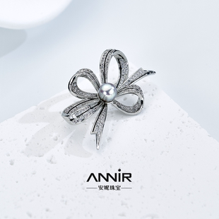 “蝴蝶结”海水真多麻珍珠胸针 7-8mm 1123H00DY