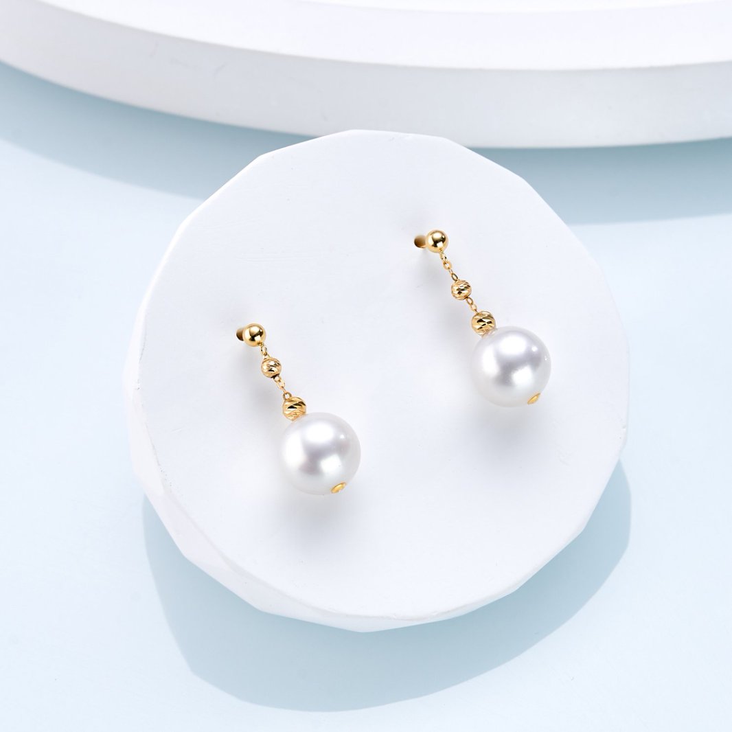海水澳白珍珠耳钉 18K金（原创设计）9-10mm 多样性发一2713H00DY
