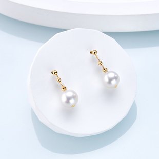 海水澳白珍珠耳钉 18K金(原创设计)9-10mm 多样性发一2713H00DY