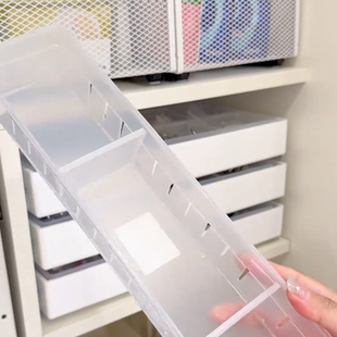 FaSoLa日式厨房抽屉收纳盒透明塑料化妆品无盖长方形分类收纳盒
