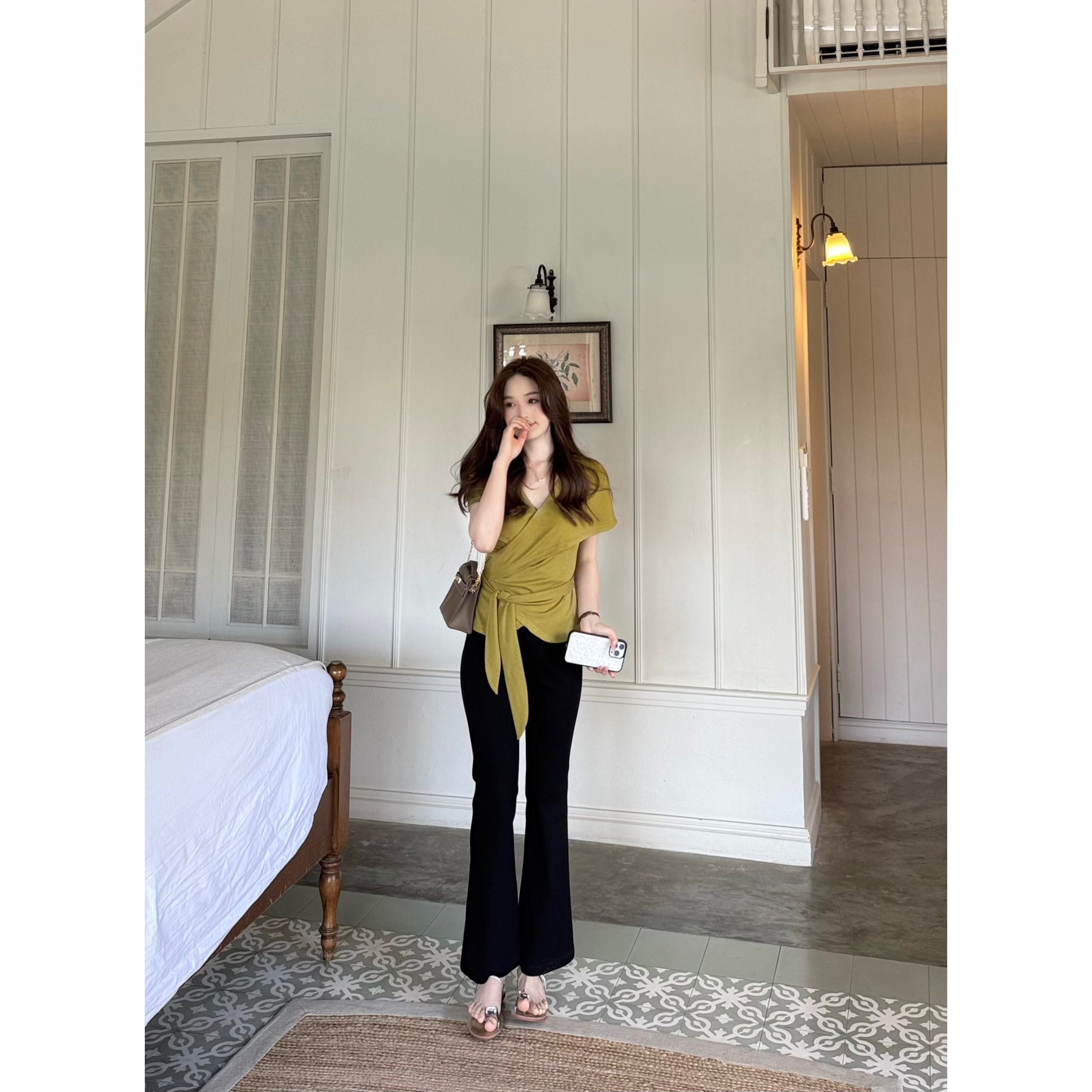 张羞羞 裤王小黑裤/人棉通勤微喇弹力9分休闲裤2026春款