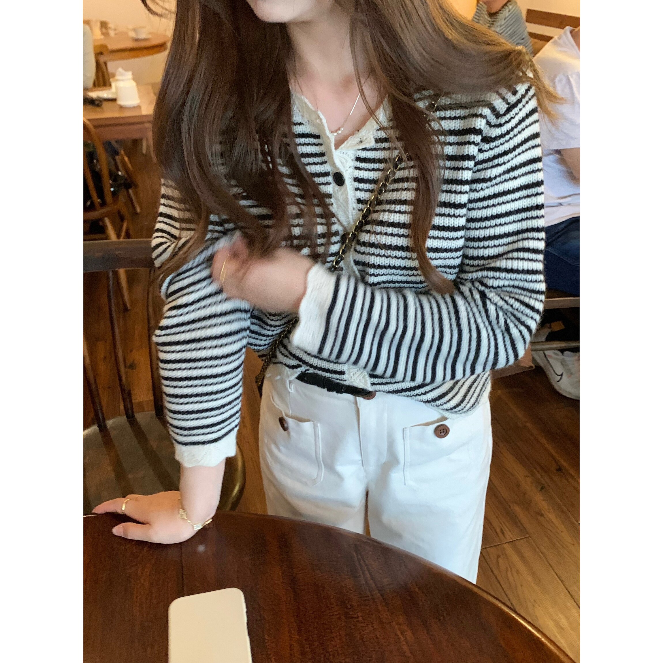 张羞羞 条纹控/羊毛条纹针织内搭针织开衫韩系女秋冬2026新款