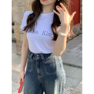 【新年清仓 只换不退】张羞羞 通勤百搭字母印花纯棉显瘦短袖体恤