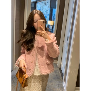 张羞羞 Camellia/羊毛编织金扣韩系花边拼接小香短外套女秋冬
