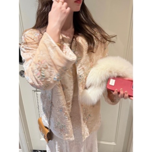 张羞羞 新岁/丝绒烧花定染新中式刺绣珠片3M新丽棉棉服短外套