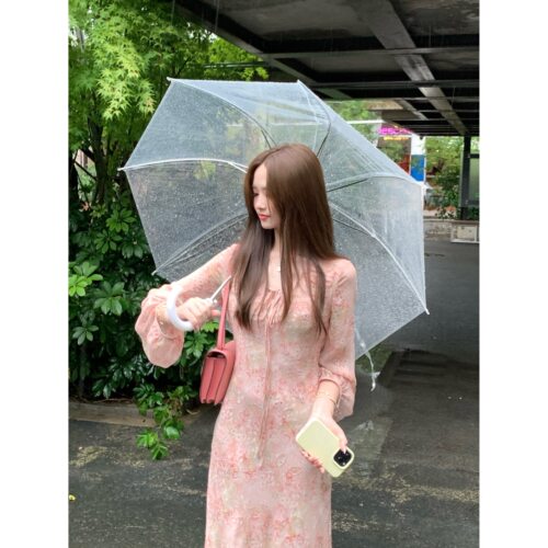 张羞羞早秋韩系碎花雪纺连衣裙
