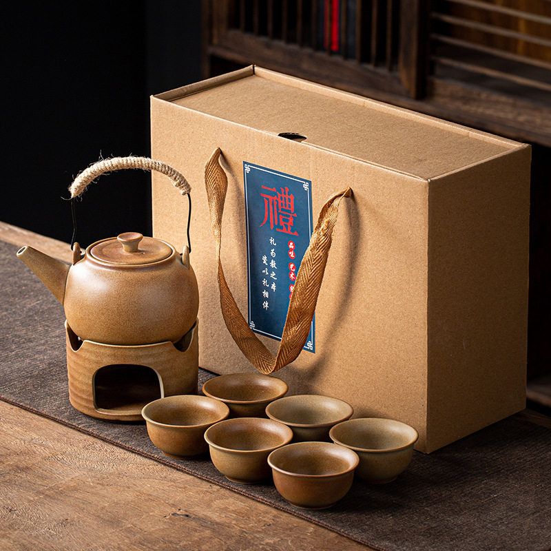 柴烧提梁壶温茶壶套装围炉煮茶日式户外煮茶炉温茶器复古粗陶茶具