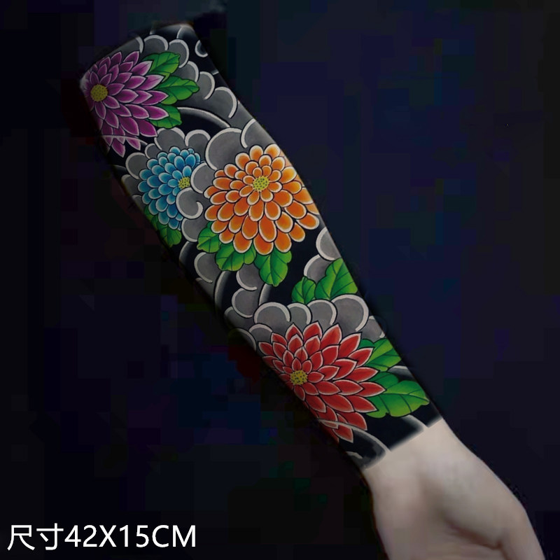 七分袖大花臂刹车印纹身贴防水持久仿真不反光樱花臂男女全臂花腿