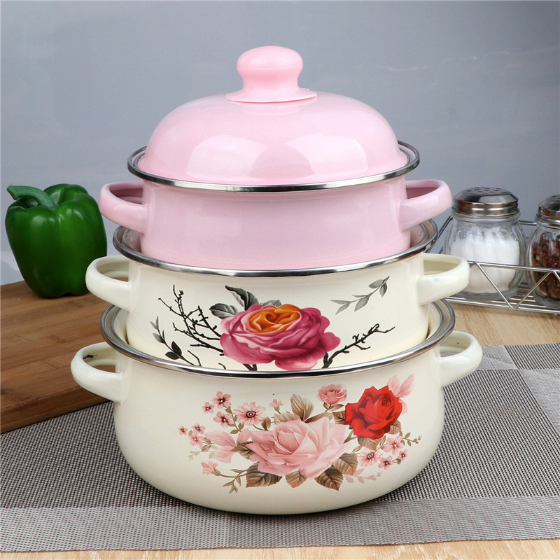 搪瓷小锅套装搪瓷锅三件套锅珐琅搪瓷锅搪瓷小汤锅奶锅煮面锅炖锅