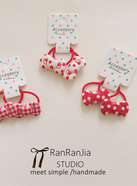 5件包邮 儿童发饰女孩头饰红色蝴蝶结系列发圈小学生扎辫子橡皮筋