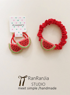 5件包邮 儿童发饰女孩头饰红色西瓜扎辫子橡皮筋高弹力发圈不伤发