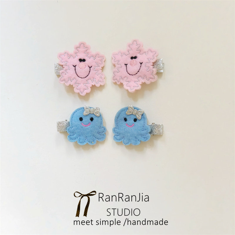 5件包邮 儿童发饰女孩头饰可爱布艺雪花水母刘海碎发边夹发夹发卡