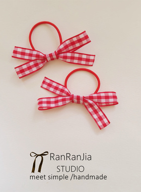 5件包邮 儿童发饰女孩头饰红色格子发圈宝宝扎辫子橡皮宝宝不伤发