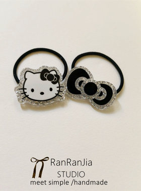 5件包邮儿童发饰女孩头饰可爱黑色Kitty猫发绳女孩扎辫子皮筋头绳