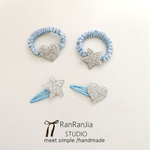 5件包邮 儿童发饰女孩头饰清新蓝色发圈少女扎马尾小肠圈扎发头绳