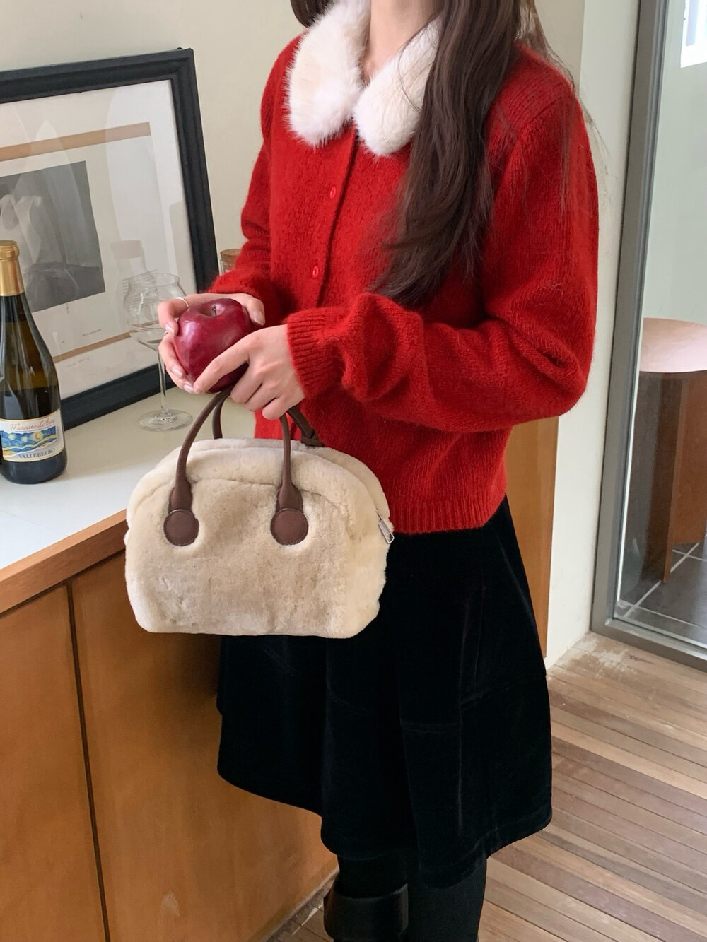 2025秋韩系设计感可拆卸毛领针织衫外套宽松慵懒风软糯兔毛上衣女