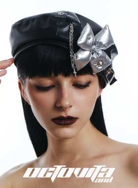 OCTO VITA remake暗黑复古辣妹蝴蝶结铆钉链条十字架朋克风贝雷帽