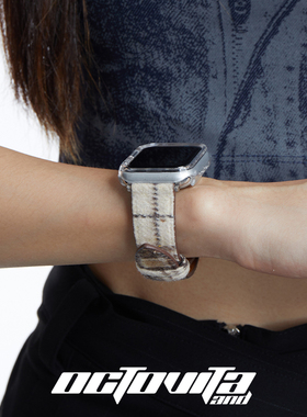 原创米白色格纹个性iwatch8表带S9S76SES10创意新款41mm44mm