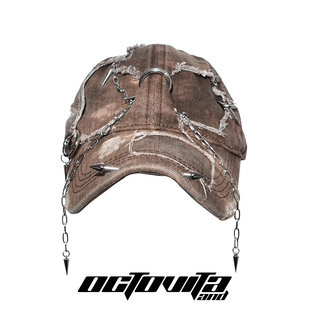 OCTO VITA浅褐色牛仔帽子朋克辣妹破坏复古流苏废土风铆钉鸭舌帽