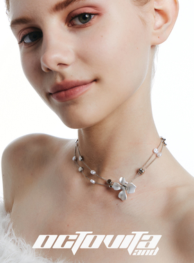 甜美珍珠花朵双层锁骨链