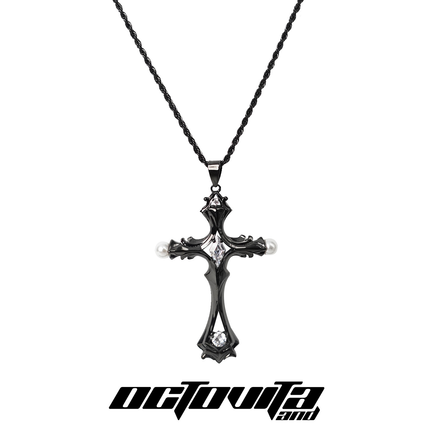 OCTO VITA神祈原创麻花项链 深渊珠光典藏枪黑十字架哥特古早项链
