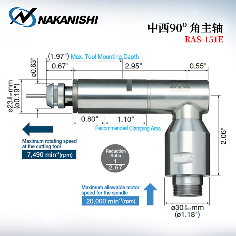日本原装NAKANISHI中西90°角型主轴RAS-151E RAX-71E RAX-271E