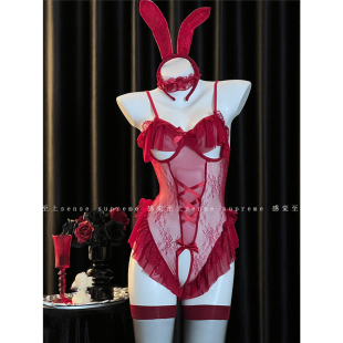Sense「蕾丝兔姬」兔女郎性感睡衣新年战袍红镂空qq衣服诱惑qqny