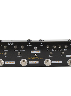 Moskyaudio 综合效果踏板 过载失真延迟混响FX Loop多功能效果器