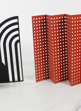 新中式金属黑色屏风摆件样板房售楼部书房客厅家居桌面艺术装饰品