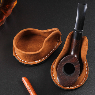 8deco牛皮烟斗架斗座便携式柔软单斗架真皮棕色通用烟斗座烟具