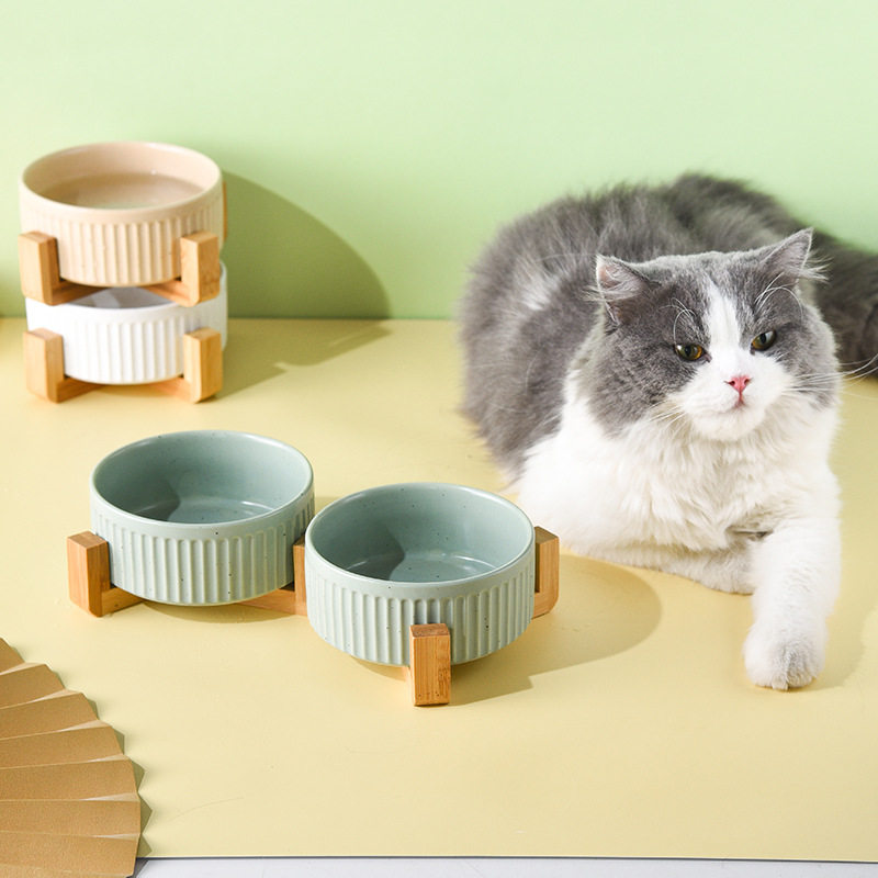 猫碗陶瓷狗碗猫咪粮碗食盆保护颈椎双碗木架防打翻宠物饭盆喝水碗