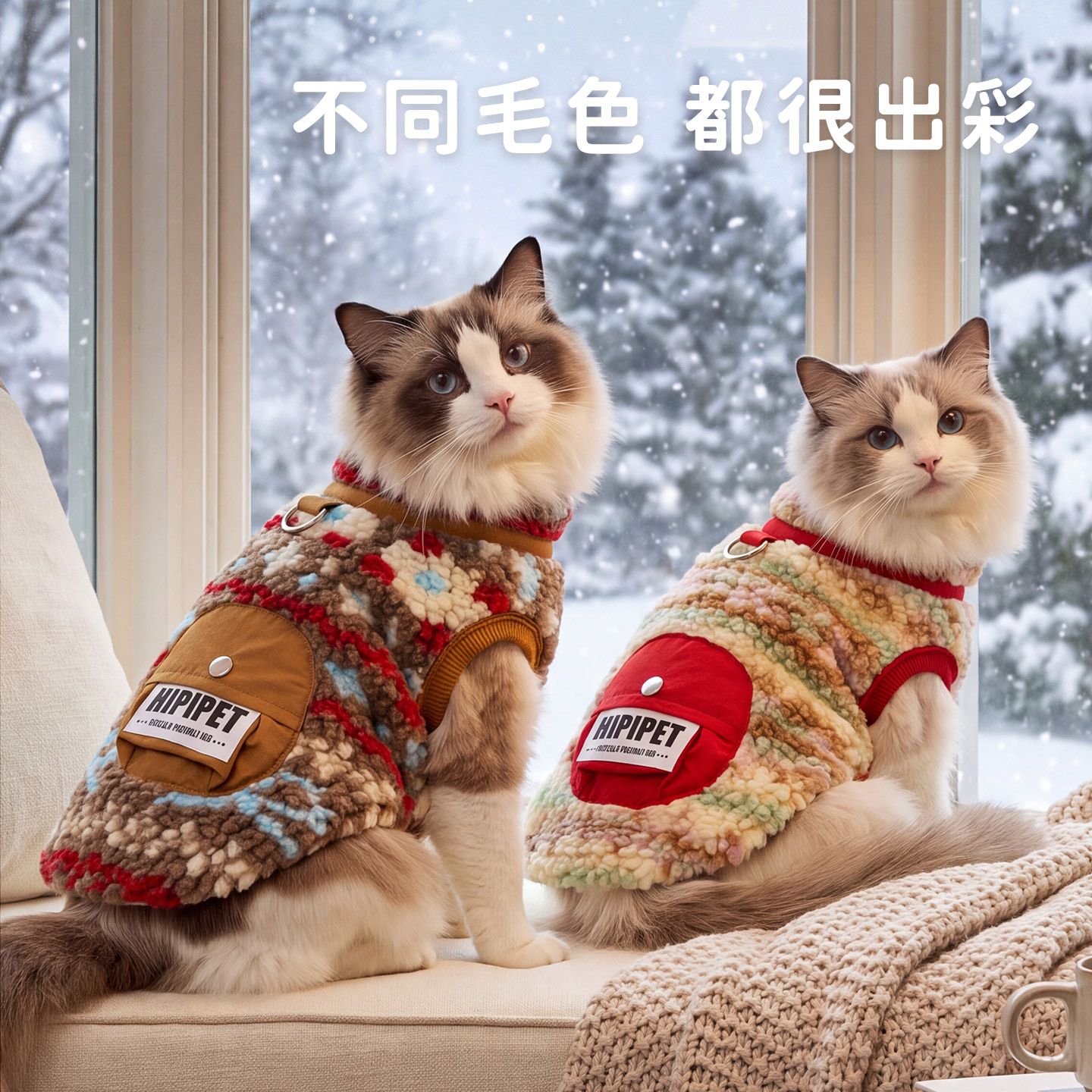 【9折预售】秋冬季羊羔绒加厚保暖马甲牵引口袋无袖外套宠物衣服