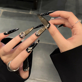 浪妞美甲贴鎏金晚宴气质奢华感爆闪黑金色猫眼锆石满钻贵气穿戴甲