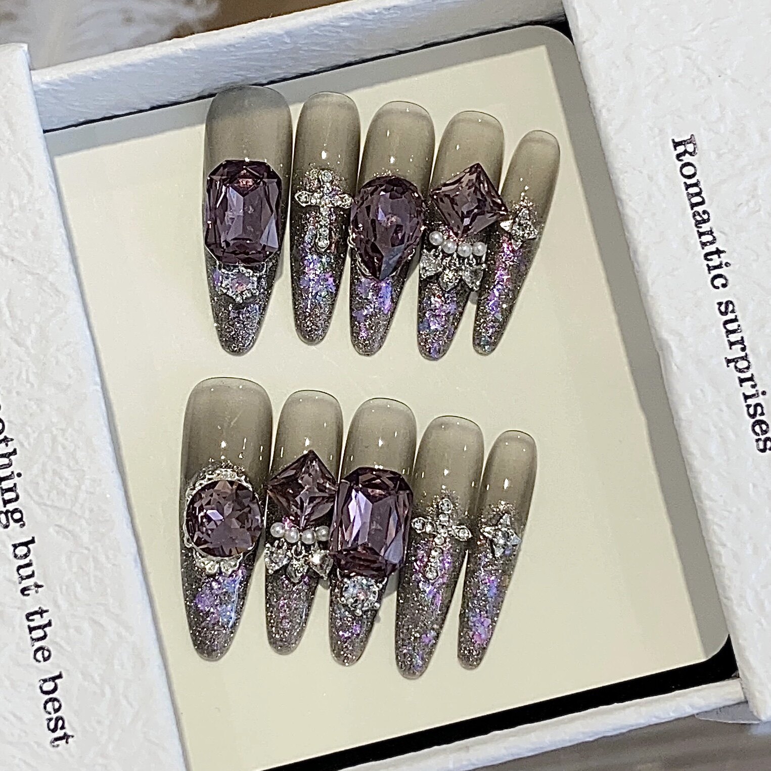 浪妞精选美甲贴高级重工轻奢璀璨锆石K9合金钻奢华魔盒贴片穿戴甲