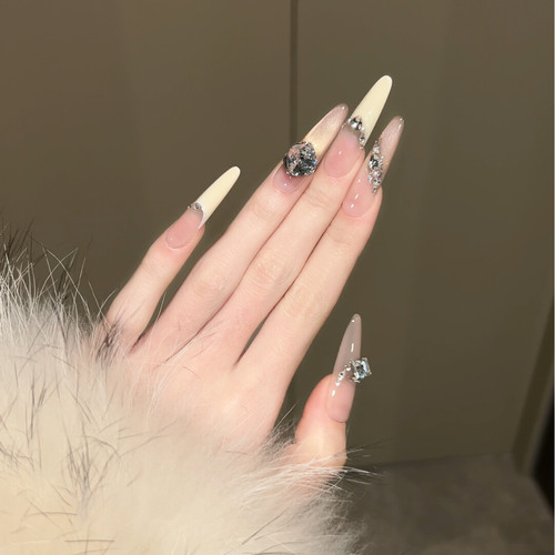 浪妞美甲贴柠檬碎冰温柔风纯欲感裸色猫眼乳白法式贵气显白穿戴甲