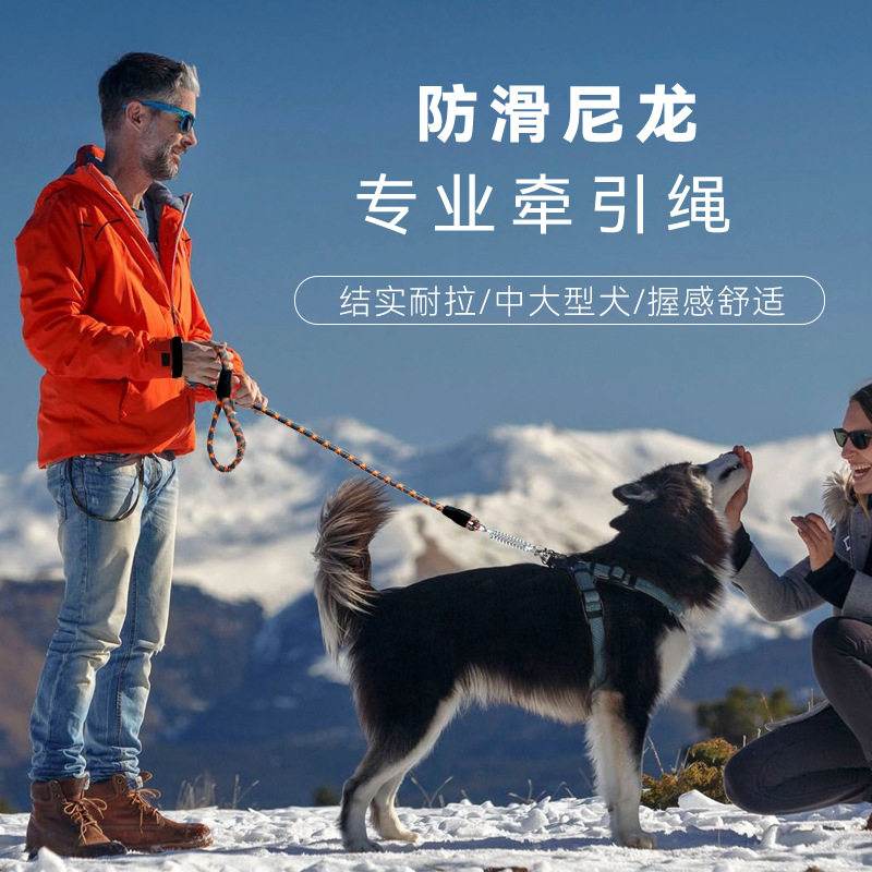 宠物牵引绳反光加粗P链防爆冲遛狗绳弹簧中大型犬绳子尼龙可伸缩