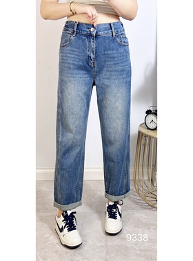 诺达思9338春加大码老爹牛仔裤女 高腰收腹藏肉休闲直筒哈伦裤