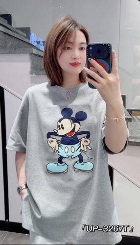 UP潮牌3267春加大码卫衣女 卡通印花米奇开叉T恤短袖打底衫
