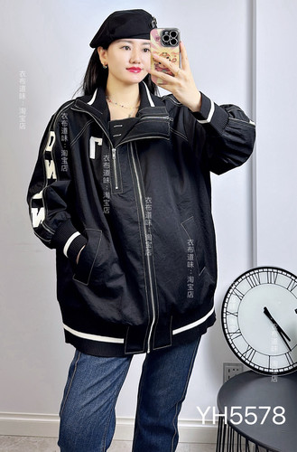 宜语析5578秋加大码女装 宽松棒球服中长款外套