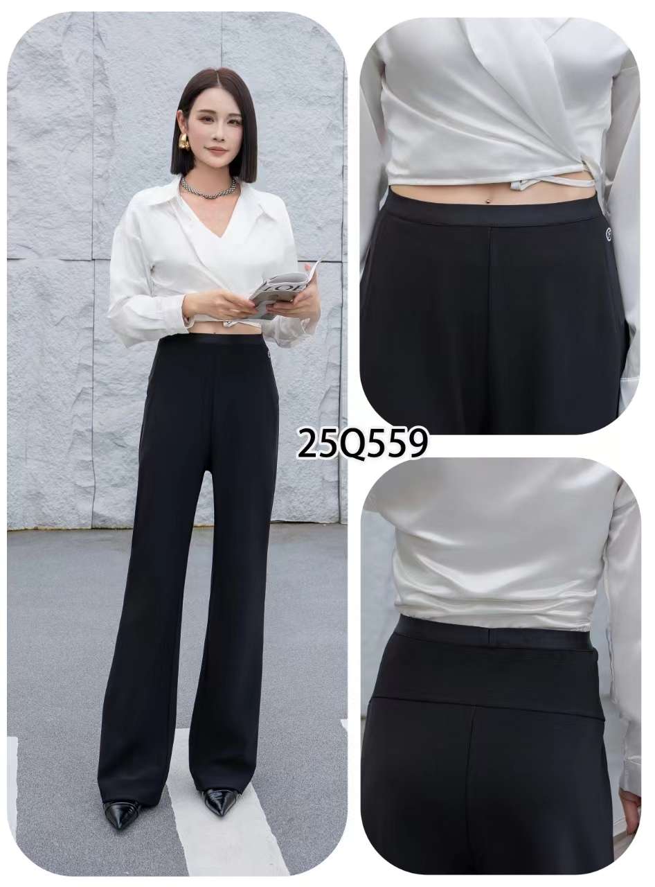 妃儿红559秋加大码女装 高腰高弹力垂感微喇长裤女