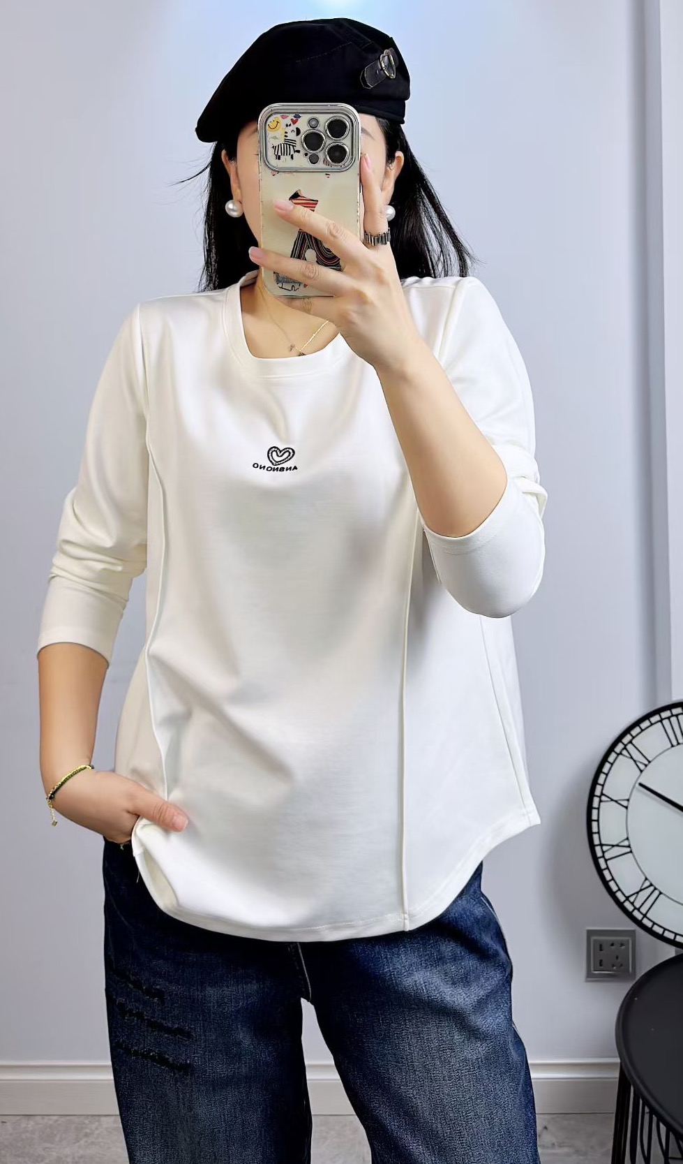 米莱奇5879秋加大码卫衣 收腰显瘦简约纯棉T恤长袖打底衫