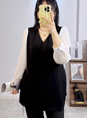 香港芸卉25744春大码卫衣女 雪纺拼接空气棉宽松收腰遮肉假两件