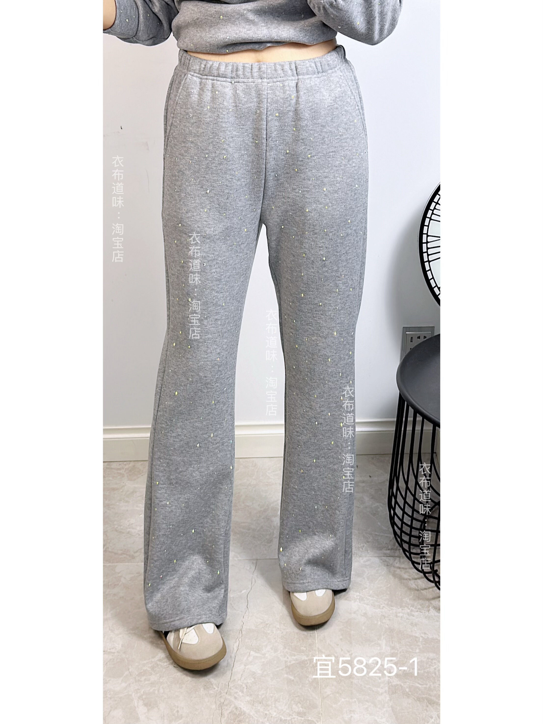 宜语析5825-1冬季加大码加绒羊绒裤女 高腰收腹羊休闲小微喇长裤