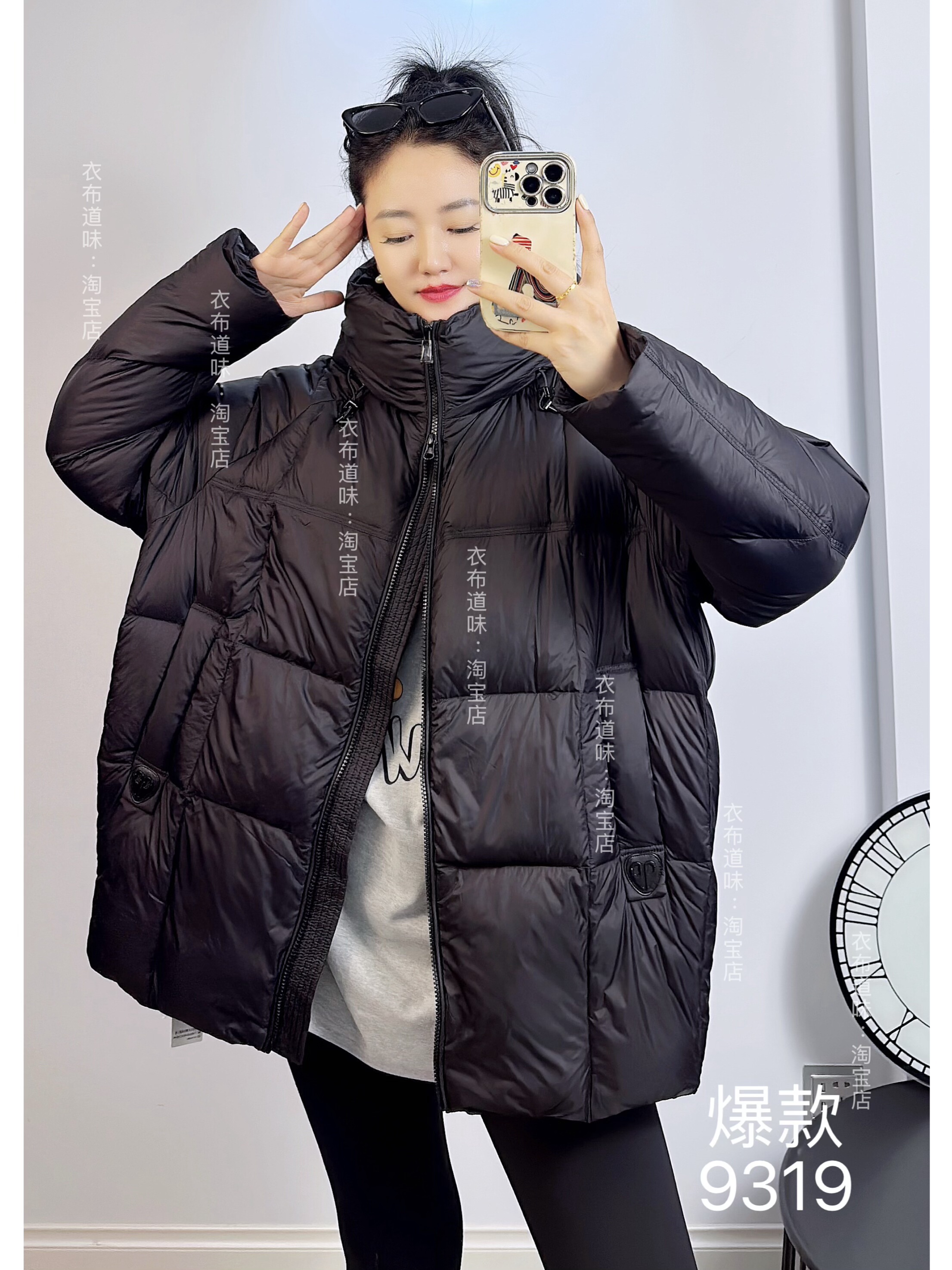 妃儿红9319冬加大码羽绒服女 休闲连帽纯色羽绒服保暖外套